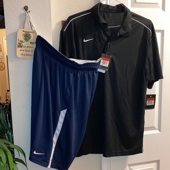 Nike polo and shorts combo black/wht/navy Men’s LG